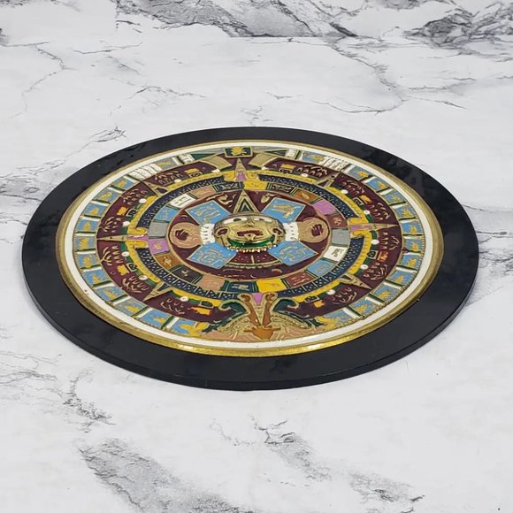Mayan Calendar Small Enameled Metal Vintage - Picture 2 of 7